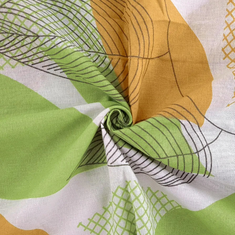 Divine Casa Double Size Bedsheet for Double Bed, 144 TC Pure Cotton Queen Size with 2 Pillow Covers Floral Colour Sage & Mustard