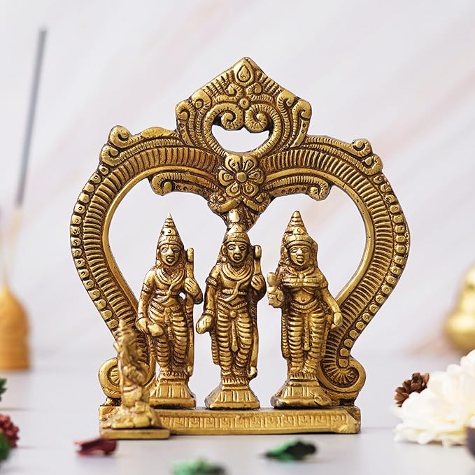 Ecraftindia Golden Lord Ram Darbar Statue Ram Sita Laxman Hanuman Murti Religious Brass Idols