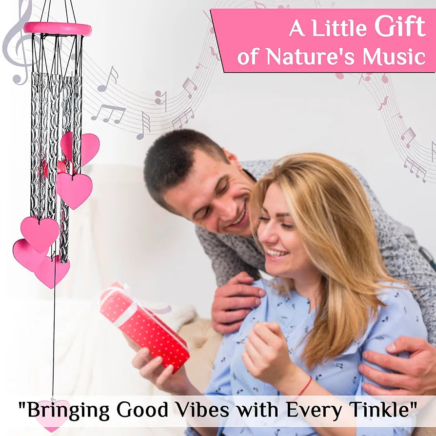 Hanging Wind Chimes for Home and Balcony Heart Shape Pink Wind Chime -018