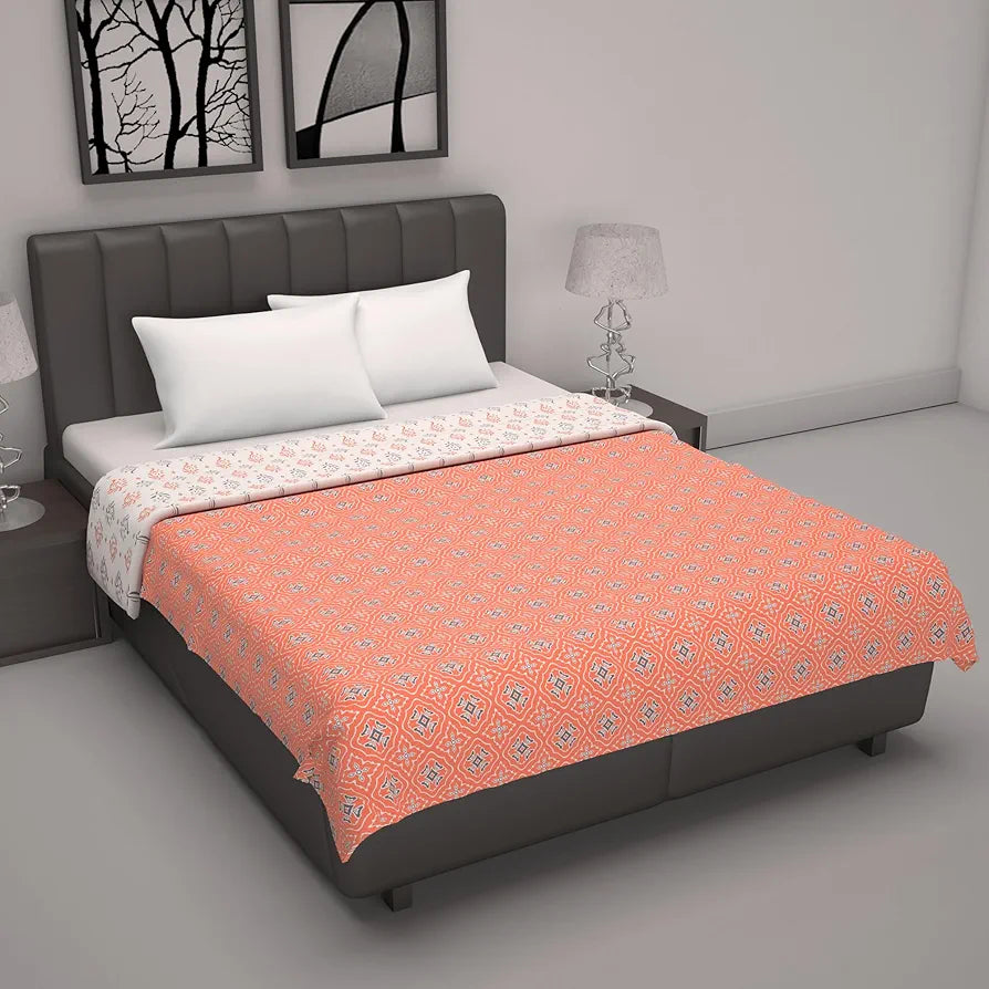 Divine Casa 120 GSM 100% Cambric Cotton Jaipuri Dohar Single Bed Reversible AC Blanket TC - 120 Colour Peach Fuzz