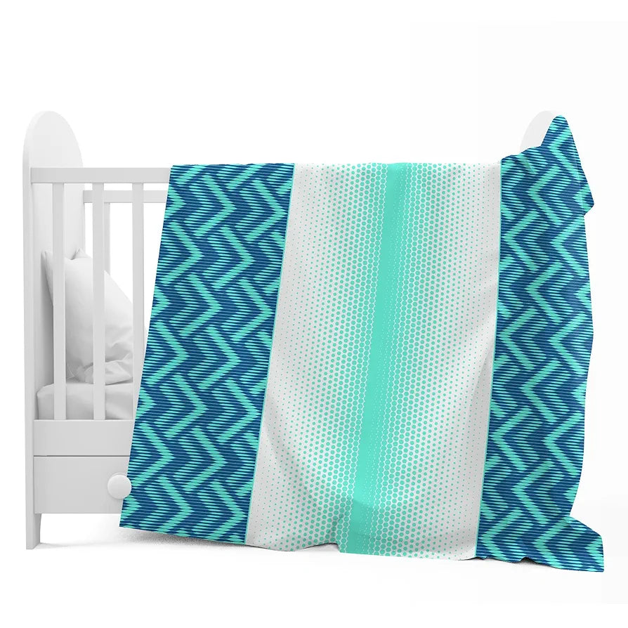 Divine Casa 120 GSM Microfiber Single Kids Dohar Soft & Lightweight Throw Blanket Chevron Pattern Colour Aqua Chevron
