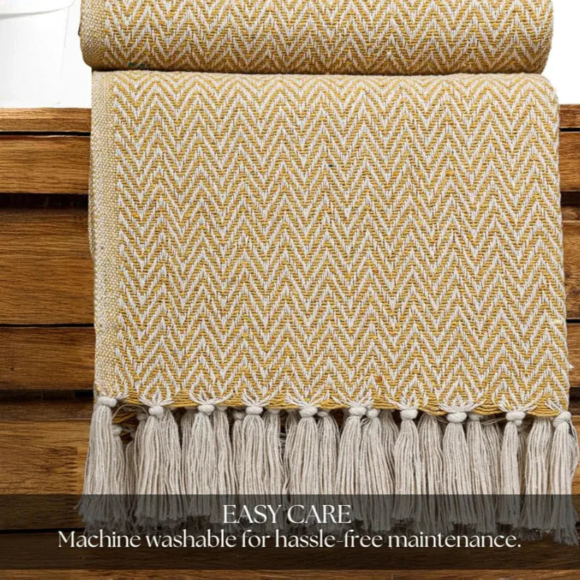 Homadorn All Season Cotton Weaved Throw Blanket Colour Yellow