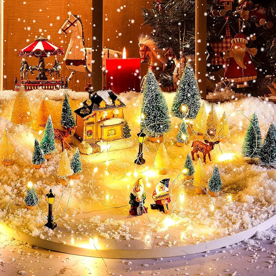 Satyam Kraft 1 Pcs Artificial Mini Christmas Tree Miniature Table Decor Pine Tree with Wooden Base