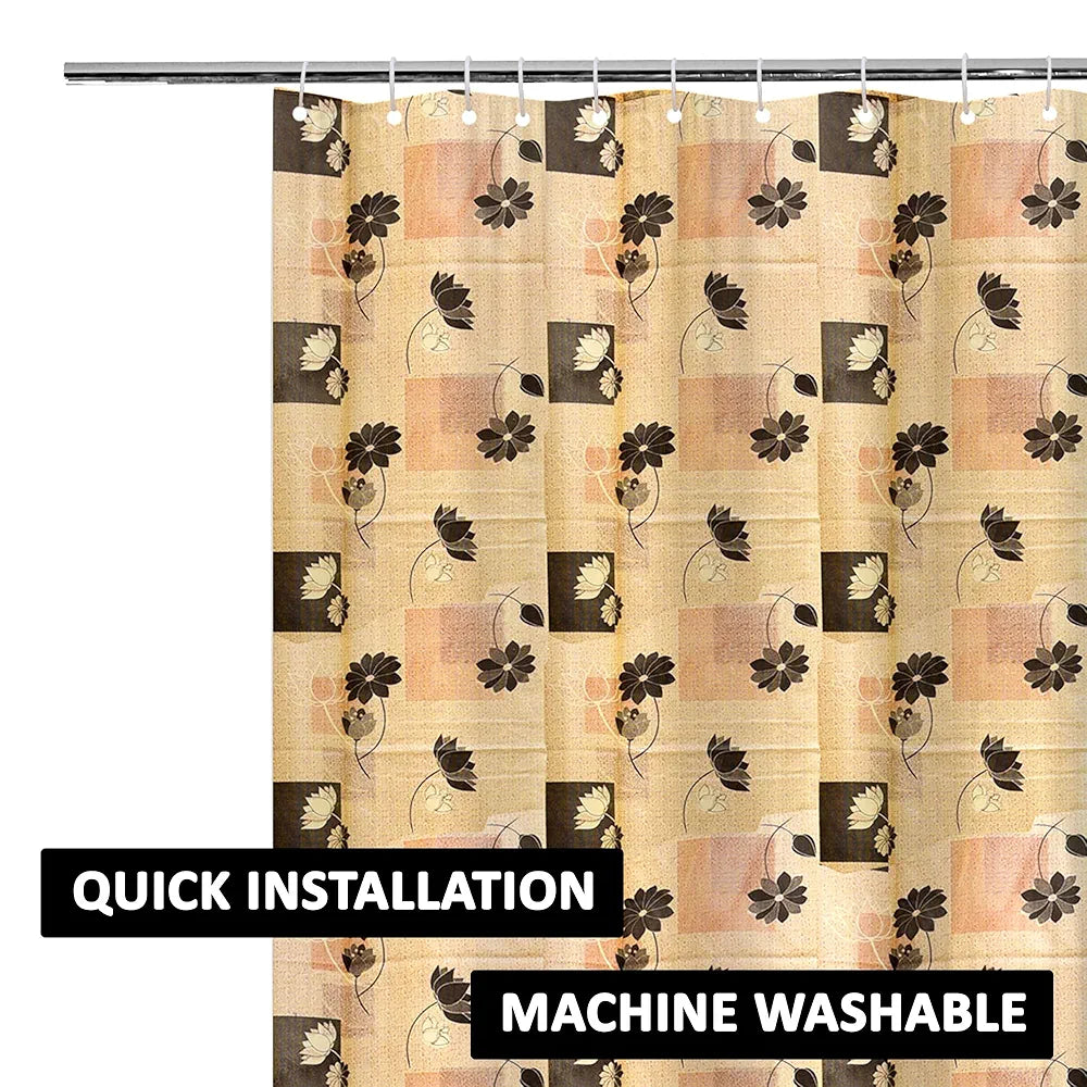 Kuber Industries Shower Curtain Bathroom Shower Curtain 8 Rings Curtain Black Gulab Beige