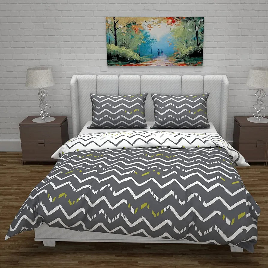 Divine Casa Micro Polyester Reversible Double Bed Queen Size Floral Printed Duvet Cover Colour Dark Blue and White