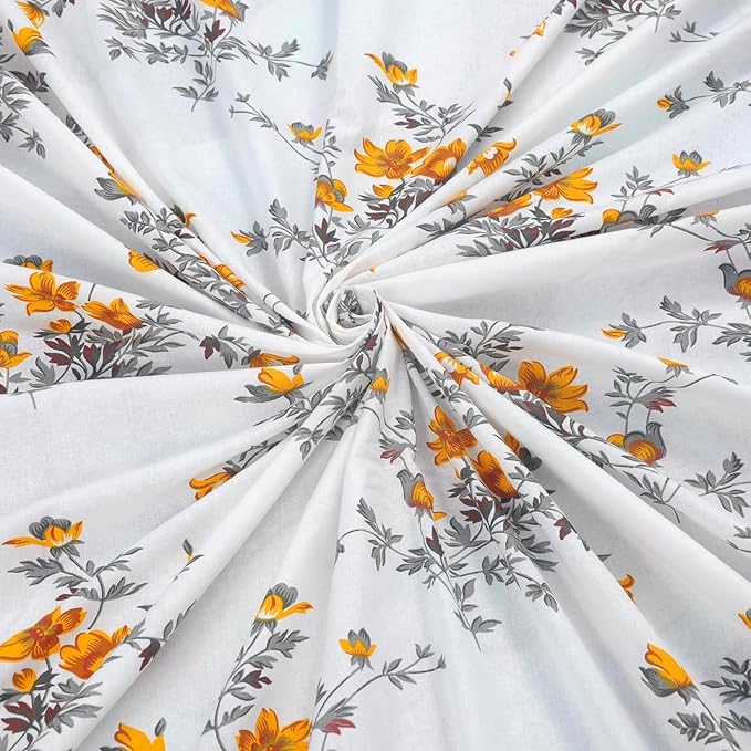Huesland by Ahmedabad Cotton 144 TC King Size Bedsheet Cotton with 2 Pillow Covers | White, Tangerine & Grey