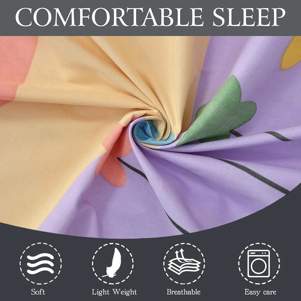 Fresh From Loom Animal 300 TC Elastic Fitted Bedsheet for Kids with Two Pillow Cover Moon Gud Night Queen Gud Night Multi Color