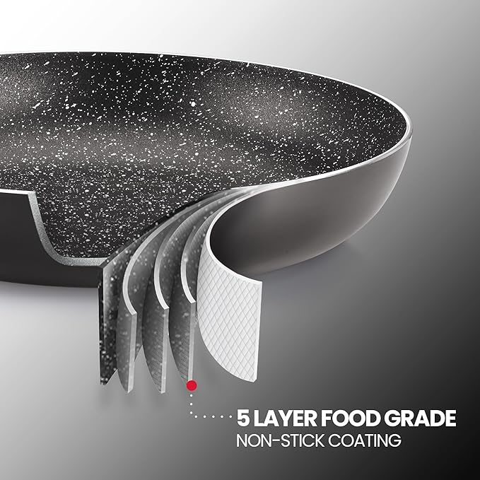 Milton Pro Cook Granito Fry Pan With Glass Lid 24 Cm Frying Pan Black - 702 gms