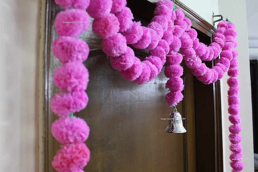 Artificial Marigold Fluffy Flowers Garlands Door Toran/Door Hangings Pink