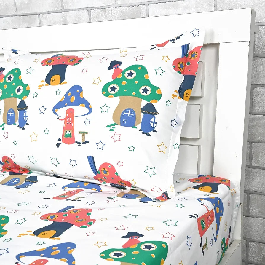 Divine Casa 144 TC 100% Cotton Single Bedsheet with 1 Pillow Cover Abstract Pattern Colour Rosin White