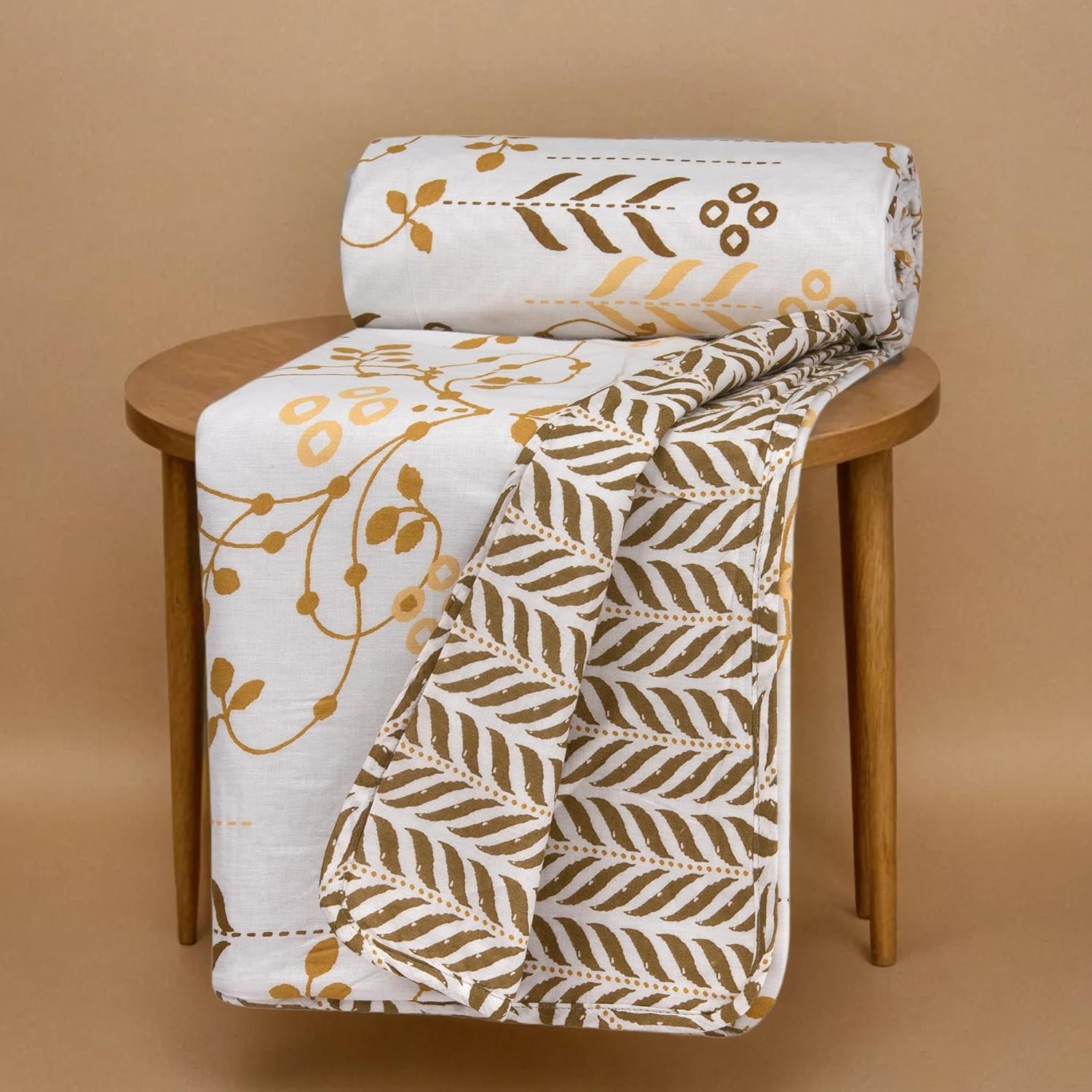 Huesland 100% Cotton Reversible Dohar Single Bed Cotton | Soft Cambric Weave, All Weather Light Ac Blanket | White, Moss Green & Mustard