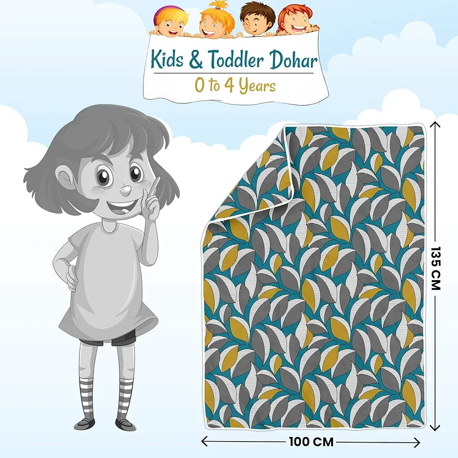 Divine Casa Floret 100% Cotton Single Kids Dohar 120 GSM Soft & Lightweight Throw Blanket Colour Woody Petals