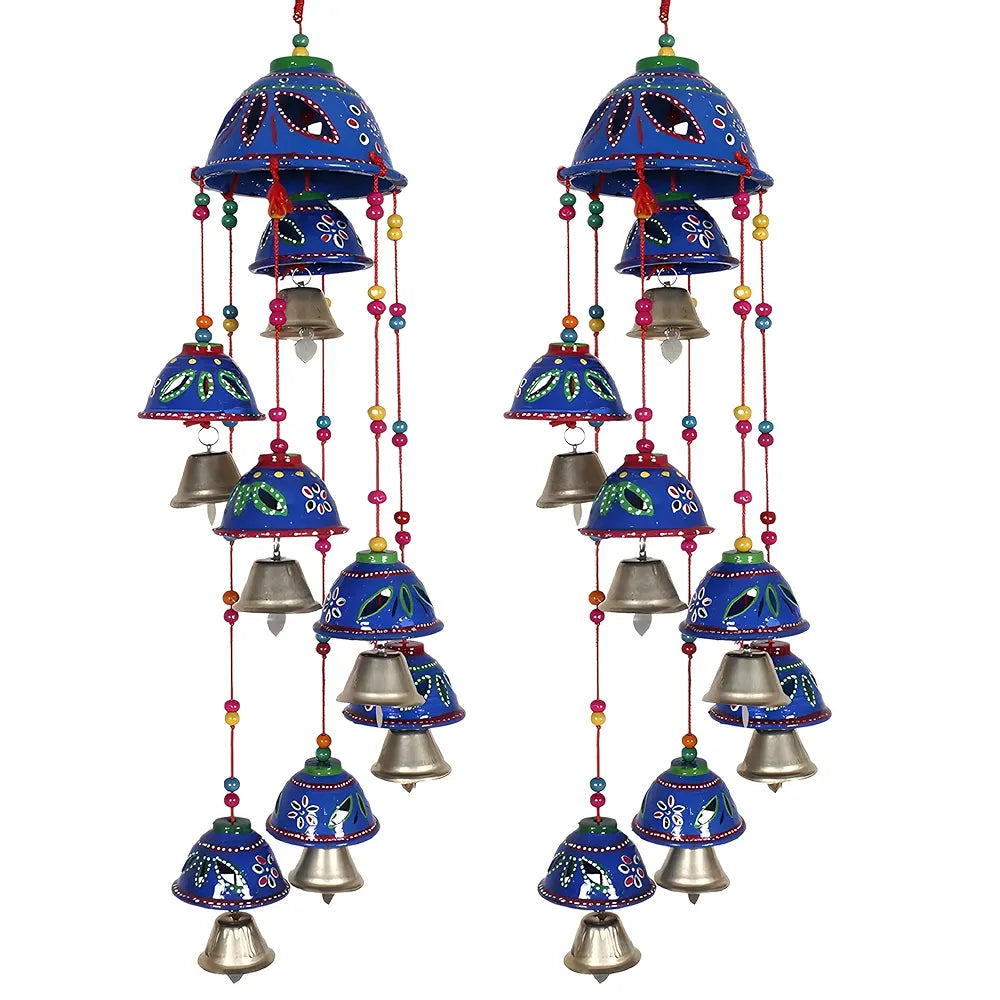 Kuber Industries Rajasthani Design Handcrafted Hanging Windchimes with 8 Bells Pack of 2