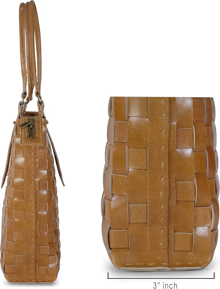 Goatter Genuine Leather Handmade Women's Tote Bag,Tan Color