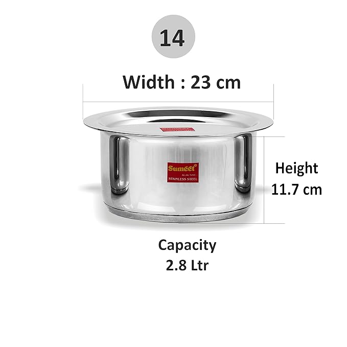 Sumeet Stainless Steel Induction Bottom Cookware with Lid Size No.14 (2.8 Ltr)