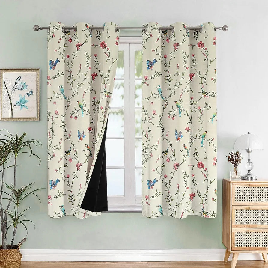 Cloth Fusion Blackout Printed Premium Window Curtains 5 Feet Long Set of 2 White Forest