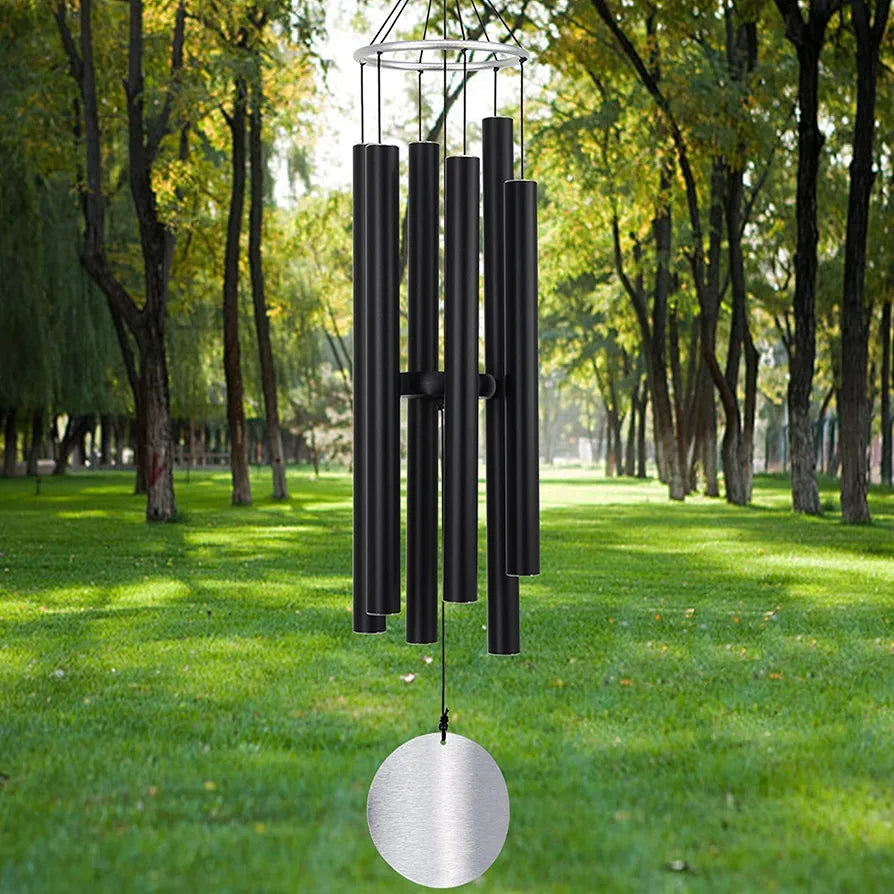 Loving Basso Metal Wind Chimes Outdoor Large Deep Tone 45In Large Matte Black