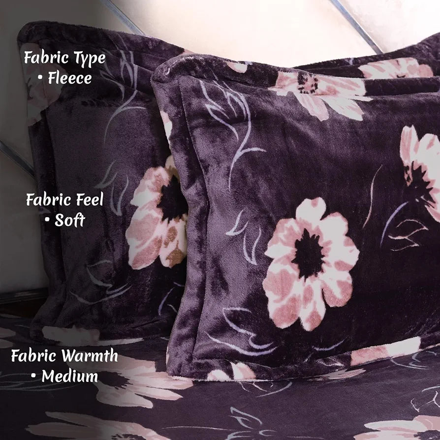 Cloth Fusion 190 TC Warm Winter Bedsheet for Double Bed King Size with 2 Pillow Covers Cozy Woolen Purplepetal