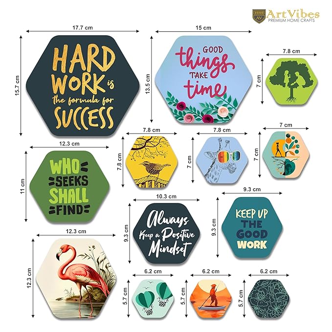 Artvibes Designer Wooden Wall Hanging Decoration for Home | Quotes Decor Item | Pack of 13 Pieces