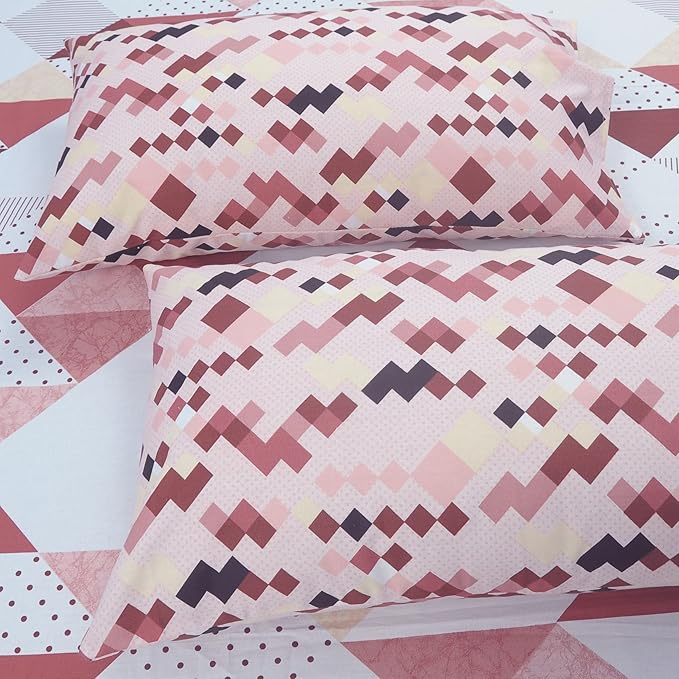 Huesland by Ahmedabad Cotton 186 TC Cotton Bedsheets for King Size Bed with 2 Pillow Covers | White, Brown & Brick