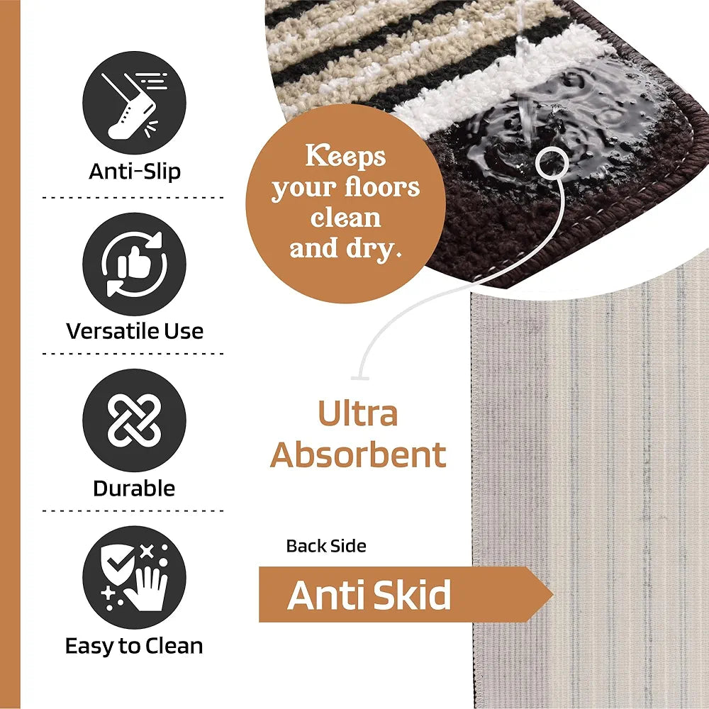 Kuber Industries Anti-Skid Water-Absorbent Door Mats for Home Micro New Wings Lining Brown