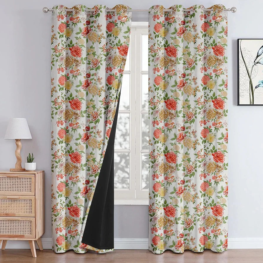 Cloth Fusion Blackout Printed Premium Door Curtains 7 Feet Long Set of 2 Lush Blooms