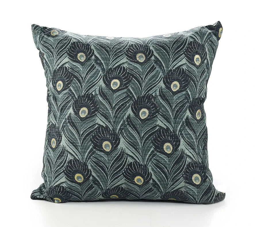 Sashaa World Peacock Foil Print 100% Cotton Cushion Throw Pillow Colour Green