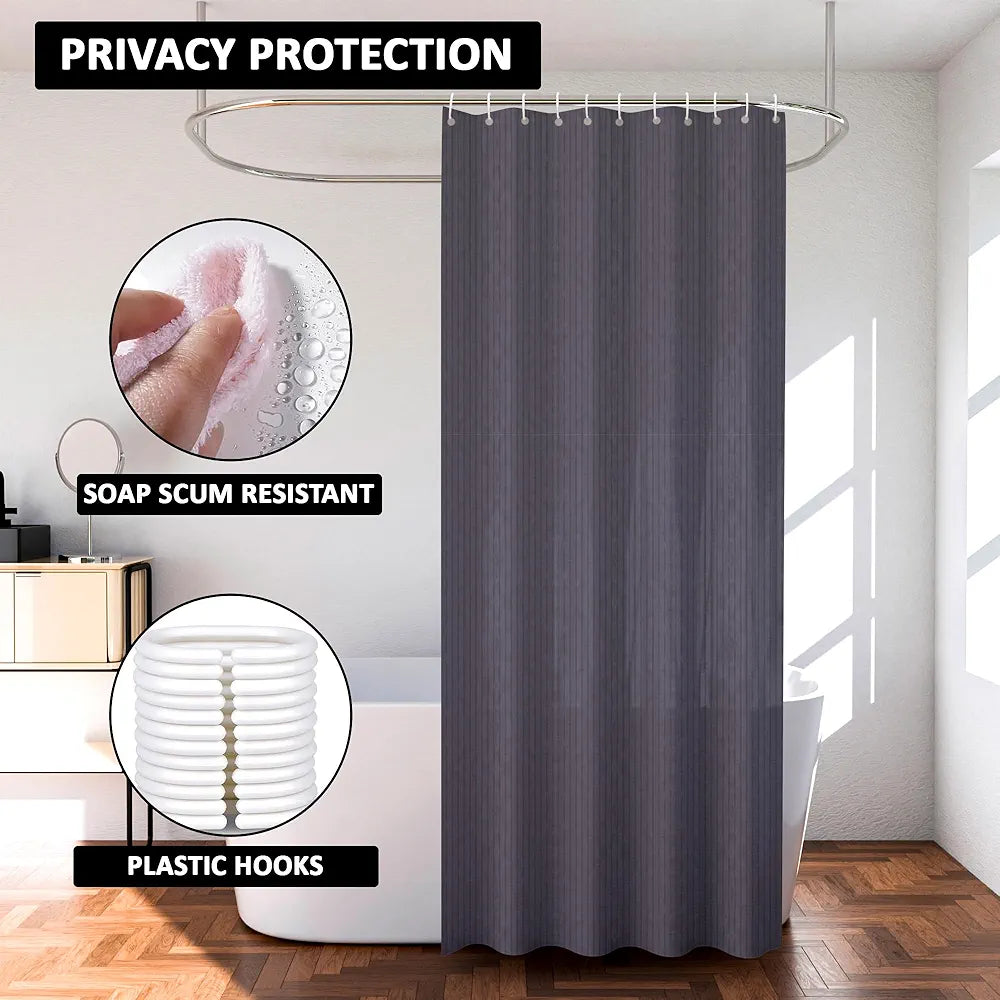Kuber Industries Shower Curtain Bathroom Shower Curtain 8 Rings Curtain Lining Grey