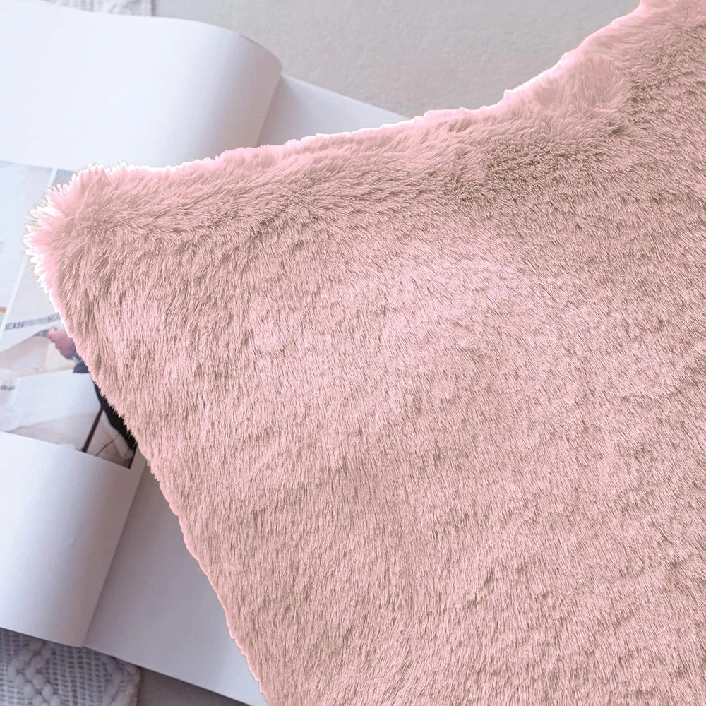 Luxe Home Cushion Cover Duble Side Rabbit Fur Plain Design Covers Set of 2 for Sofa Colour Peach