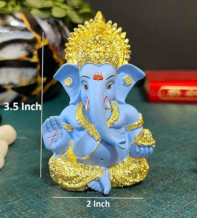 Gold Art India Gold Plated Ganesha with Terracotta Colour Perfect for Car Dashboards