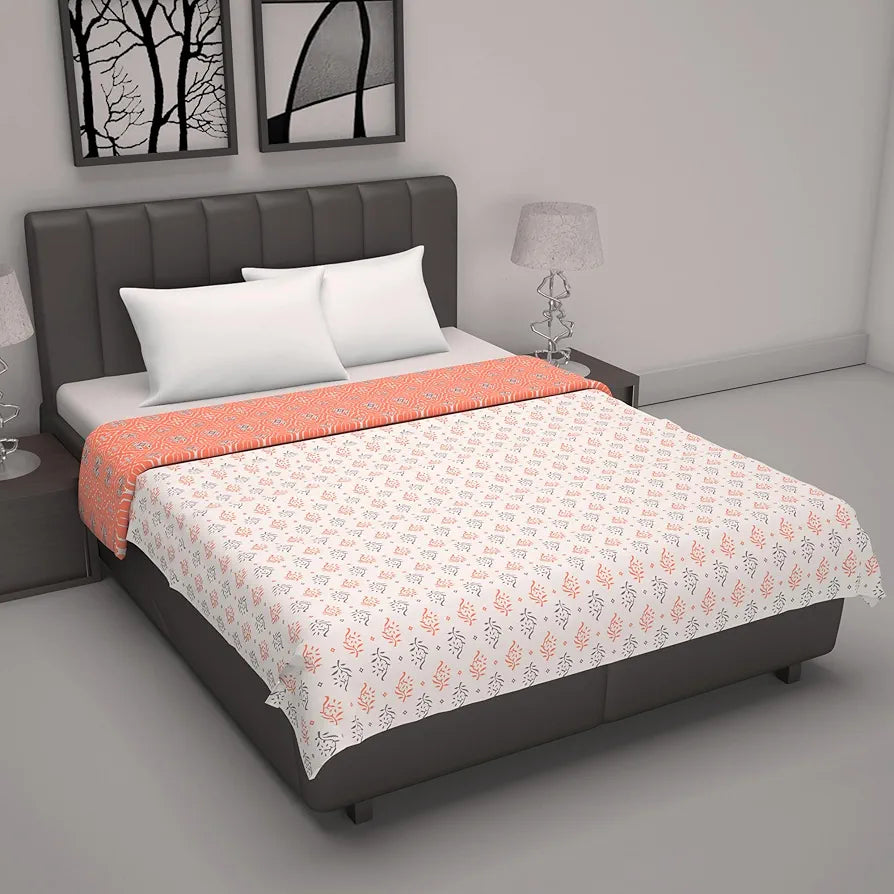 Divine Casa 120 GSM 100% Cambric Cotton Jaipuri Dohar Single Bed Reversible AC Blanket TC - 120 Colour Peach Fuzz