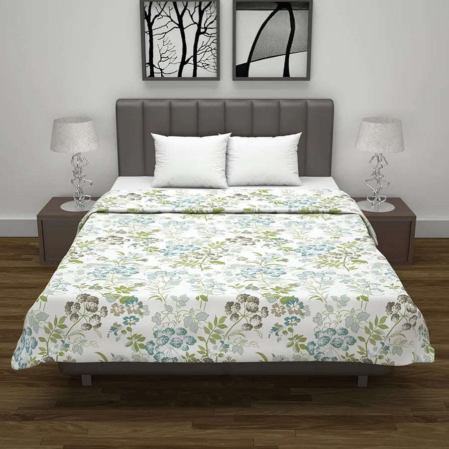 Divine Casa Floret 100% Cotton Double Dohar 120 GSM Soft & Lightweight Throw Blanket Colour Floral Breeze
