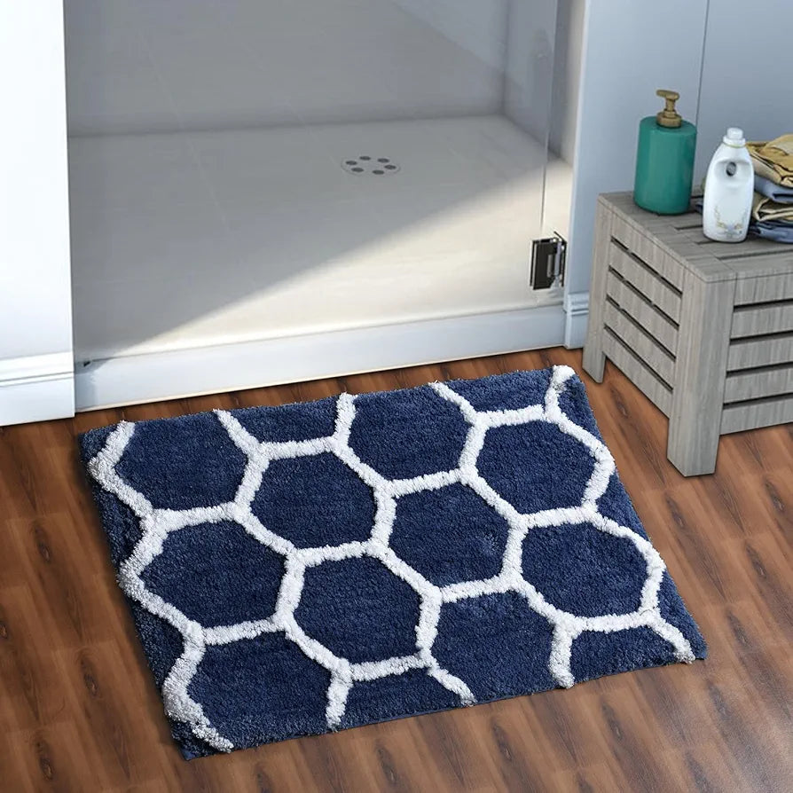 Aerohaven Glorious Super Soft Microfiber Abstract Designer Anti Slip Bathmat Blue Colour