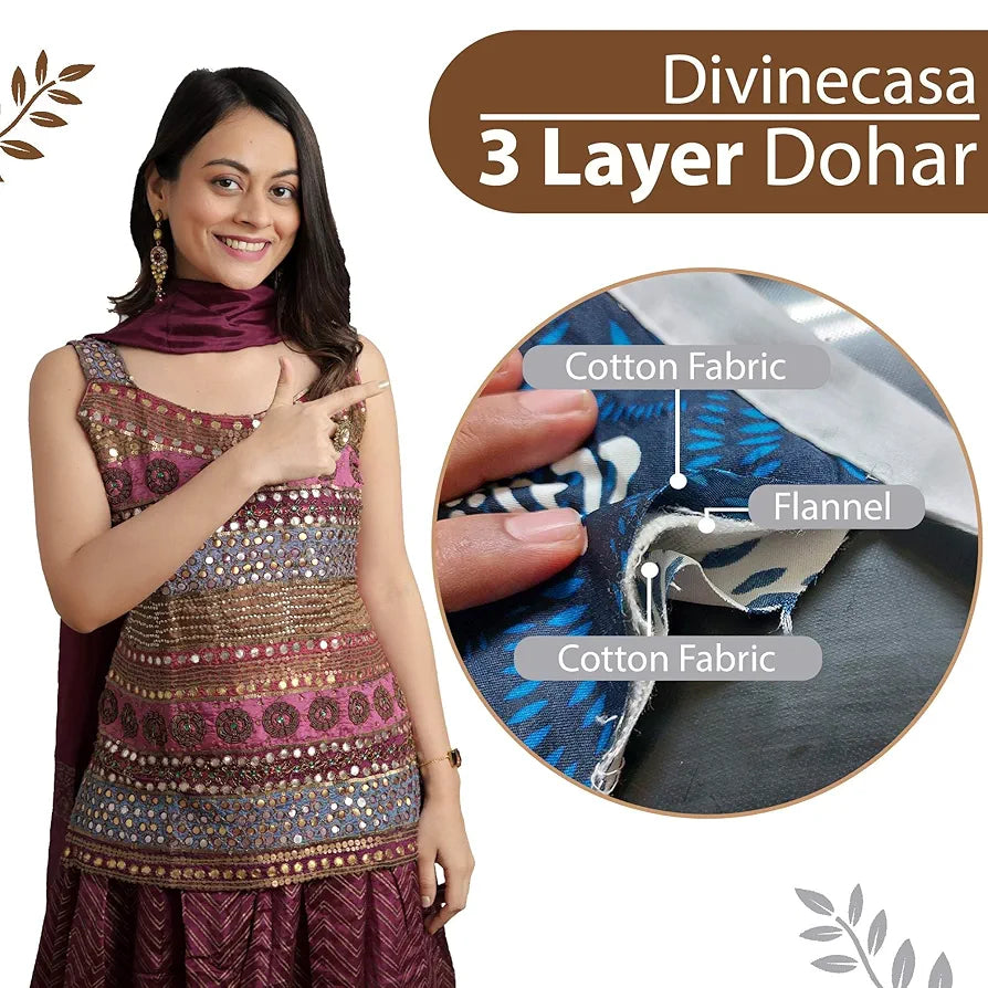 Divine Casa Floret 100% Cotton Single Dohar 120 GSM Soft & Lightweight Throw Blanket Colour Toffee Grey