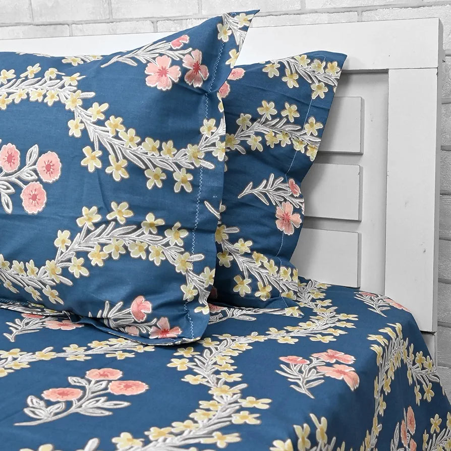 Divine Casa 144 TC Cotton Blue Super Soft King Size Bedsheet Every Day Use King Size Bedsheets Colour Minakari Navy