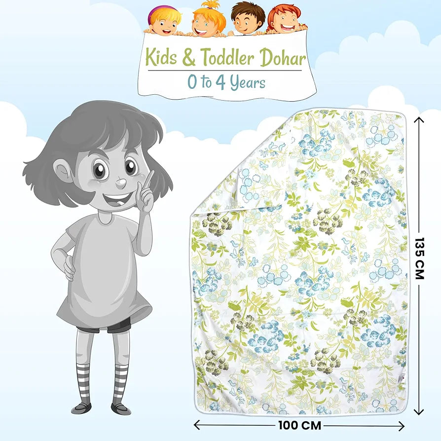 Divine Casa Floret 100% Cotton Single Kids Dohar 120 GSM Soft & Lightweight Throw Blanket Colour Green Banana