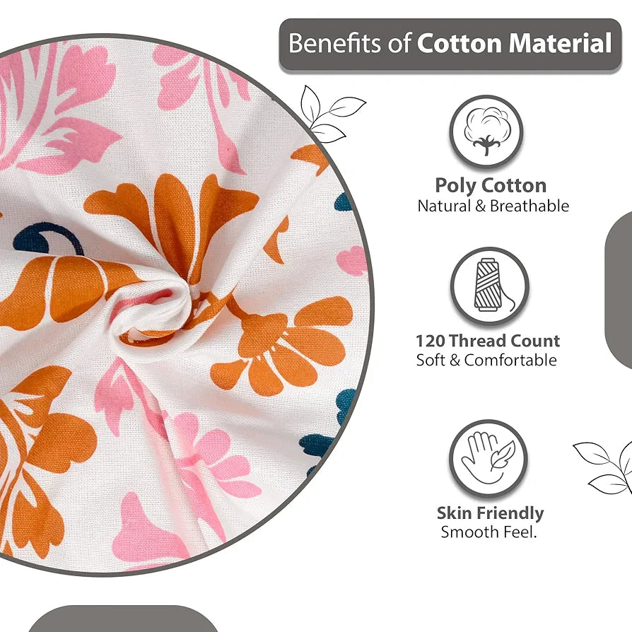 Divine Casa Bedsheet for Single Size Bed 144 TC Cotton Bedsheet for Single Size Bed with 1 Pillow Cover  Floral Colour Peach Blue