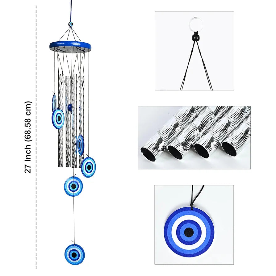 Zaicus Turkish Evil Eye Wind Chimes 4 Pipes Wind Chime-015