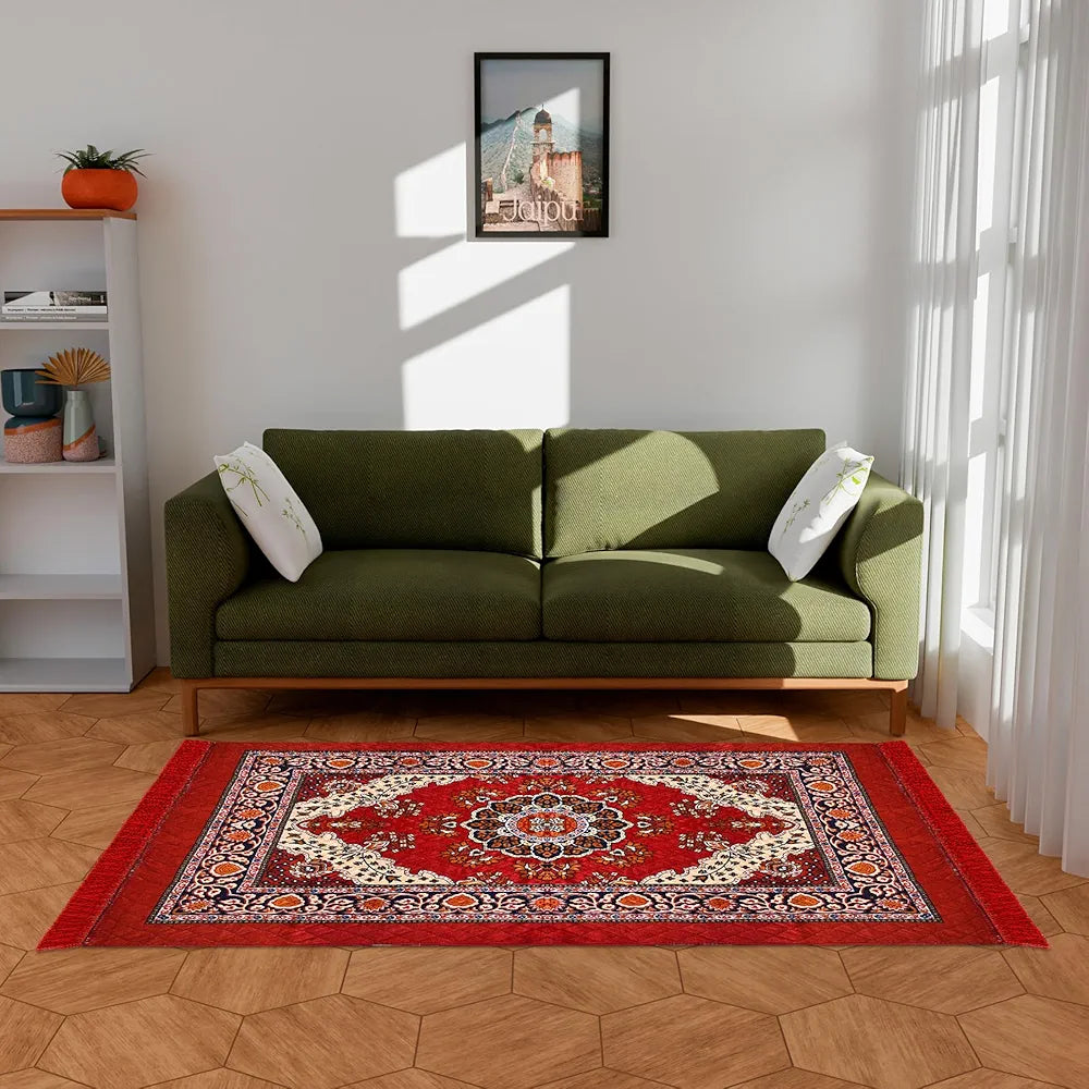 Kuber Industries 4x6 Feet Carpet Velvet Carpet-Rug for Home Decor Carpet Rug for Bedroom Red