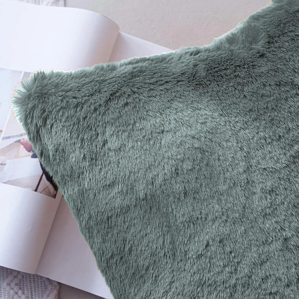 Luxe Home Cushion Cover Duble Side Rabbit Fur Plain Design Covers Set of 2 for Sofa Colour Seige
