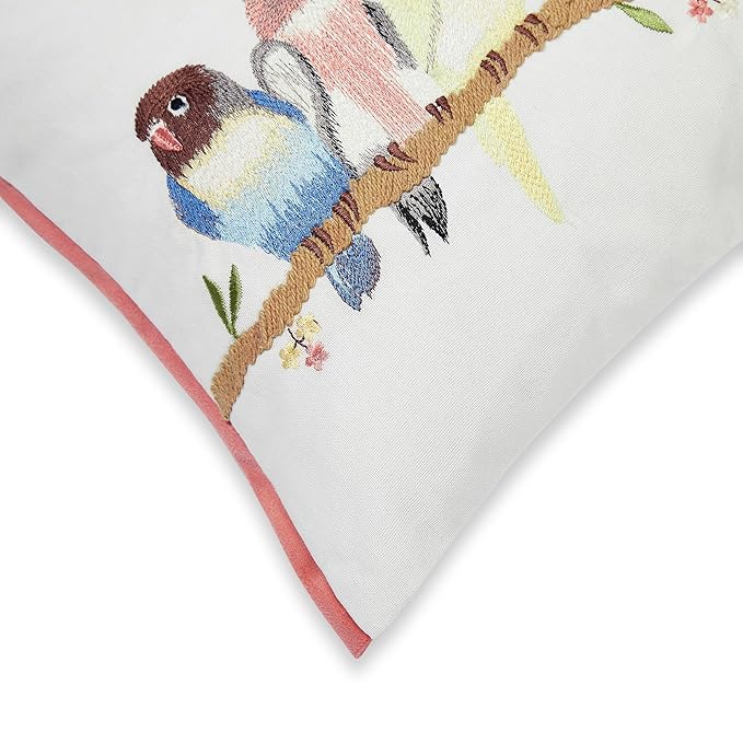 Haus & kinder Cotton Decorative Embroidered Cushion Cover | Colour Birds On Branch
