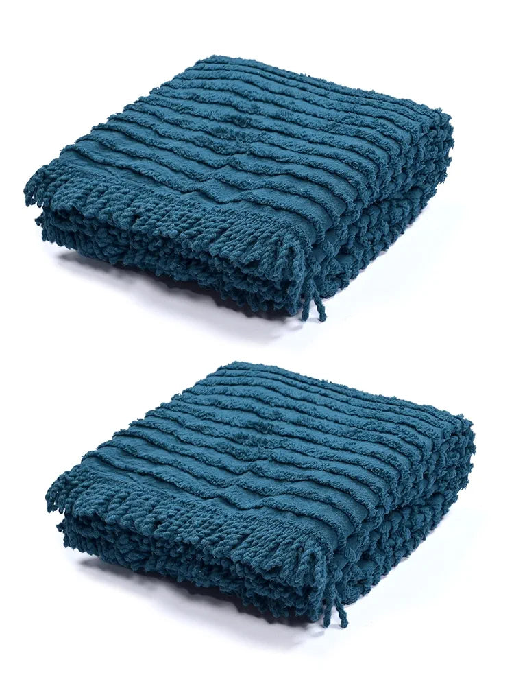 Saral Home Barkha Stripe Cotton 2 Seater Sofa Throw Colour Blue