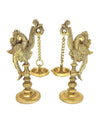 Two Moustaches 7 Inches Peacock on Pillar Design Brass Diya Pair