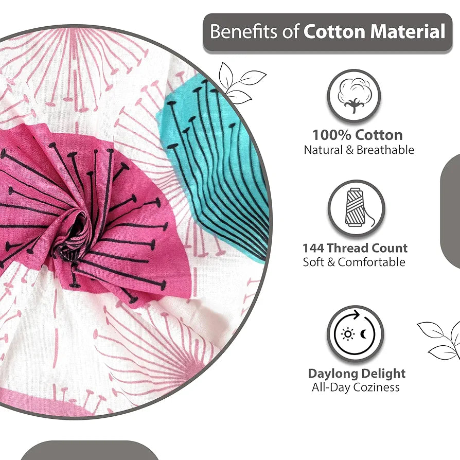 Divine Casa 100% Cotton Bedsheet for Single Bed 144 TC Bedsheet Single Size Bed Cotton with 1 Pillow Cover Colour Rose Pink