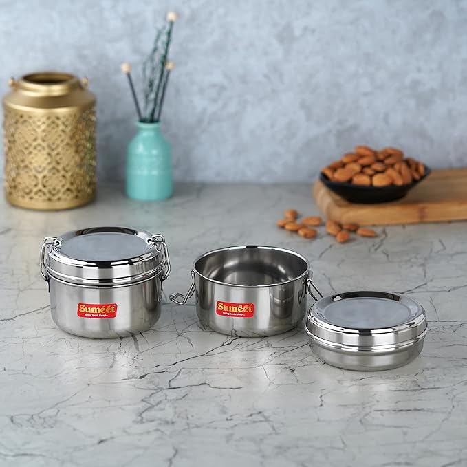 Sumeet Stainless Steel Meal Pack Lunch Box/Tiffin Set of 2Pc 250 ml each 9.5cm Silver