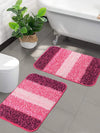 Saral Home Microfiber Striped Rectangle Shaped Anti-Skid Bath Mats Colour Pink (Pack of 2)