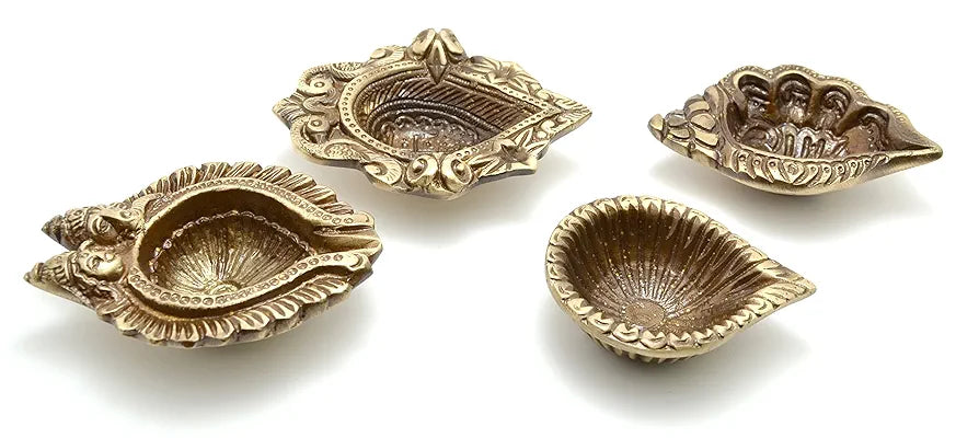 Two Moustaches Auspicious Set of 4 Brass Diyas Brass