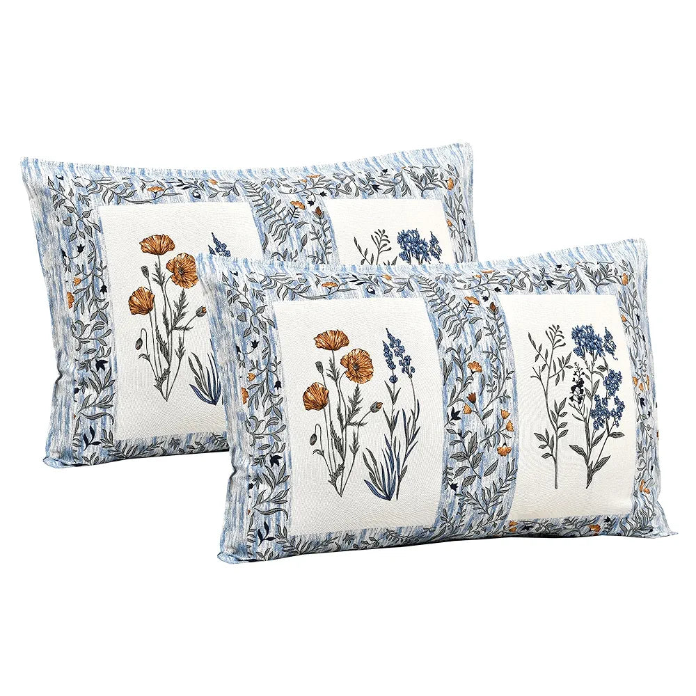 Kuber Industries Double Bedsheet with 2 Pillow Covers 160 TC Premium Cotton Dezier Check Flower Blue