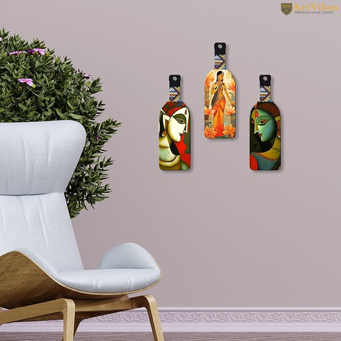 Artvibes Abstract Art Beautiful Woman Wooden Wall Hanging for Home Decor | Set of 3