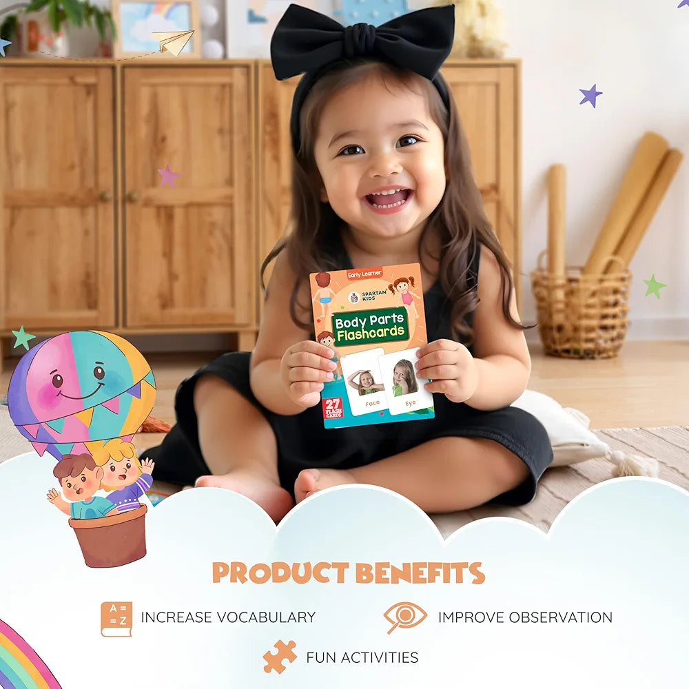 SPARTAN KIDS Body Parts Flash Cards for Kids | 27 Early Learning Flash Cards Easy & Fun Way of Learning 1 Year to 6 Years Babies, for Language_Skills